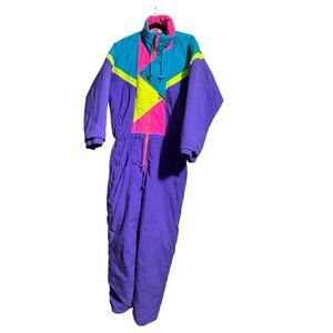 Vintage 80s/90s One-Piece Snowsuit – Retro Colorblock – Size M (by measurements)
